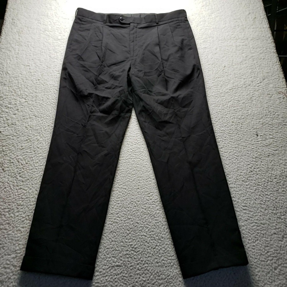 Stafford Dress Pants Mens 40x32 Gray Pleated Classic Fit Travel Polyester